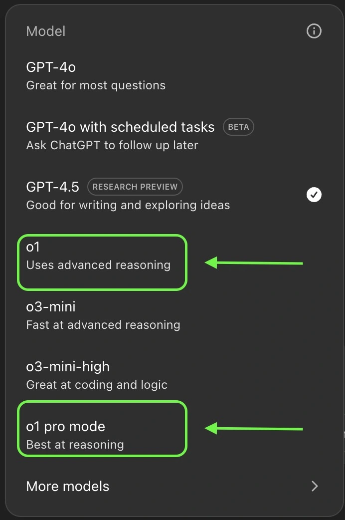 finding the o1 models in chatgpt